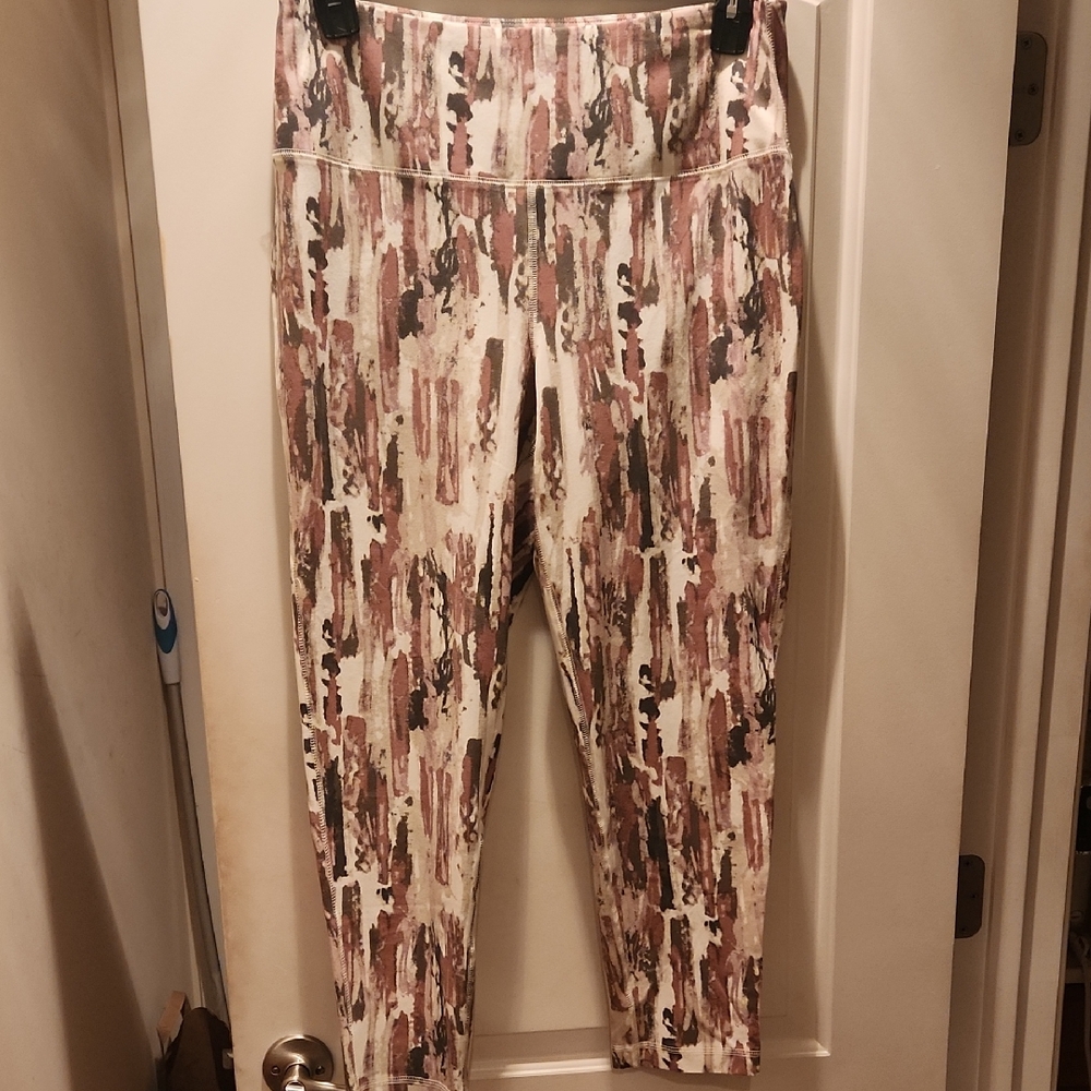 C Active Large  Women's Abstract Print Leggings - Cream and Brown Nwt